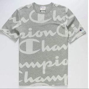 Champion Allover Script White & Gray Mens T-Shirt